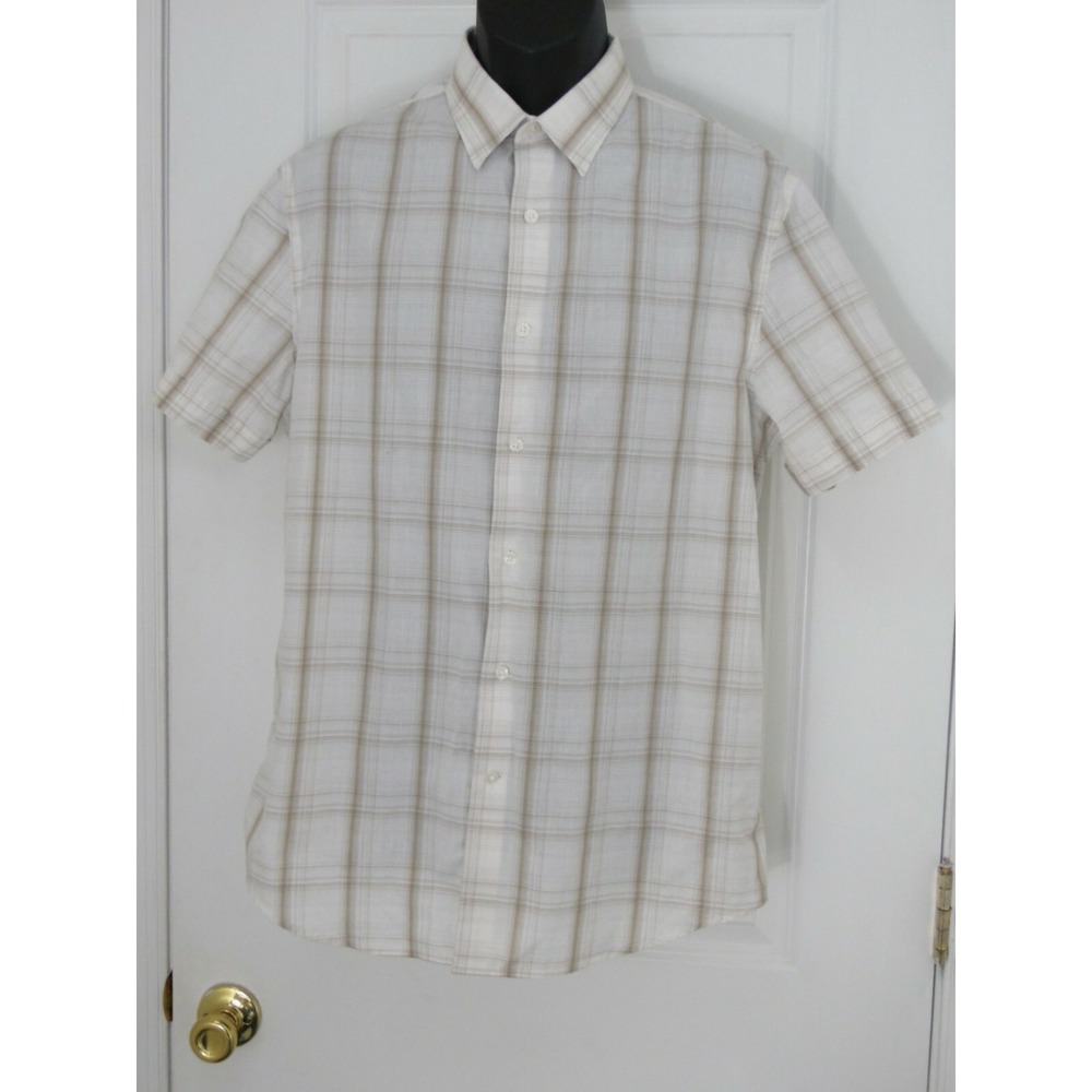 Axist Mens White Short Sleeve Check Casual Button Down Shirt Size Large